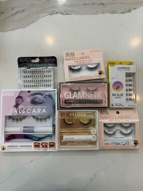 Mixed sets of false eyelashes and lash glue.